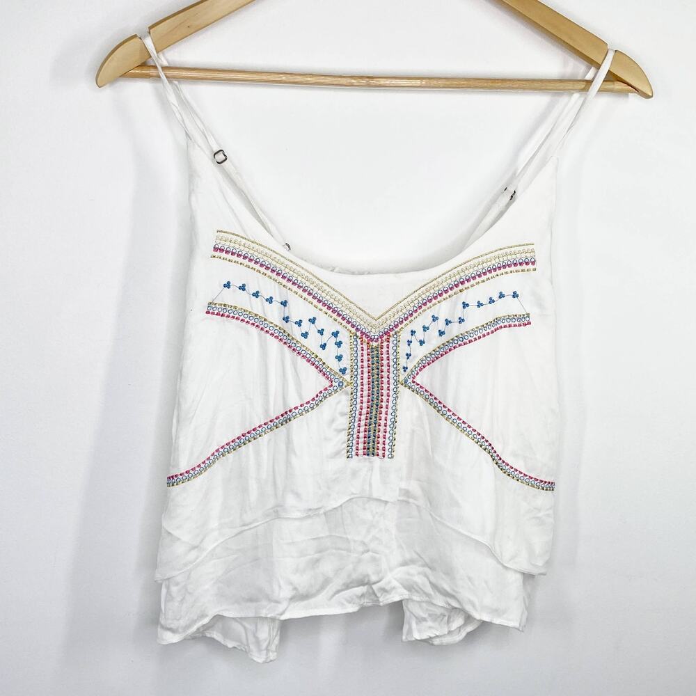 LF Native Rose Elsa Cream Woven Embroidered Tank Top Women's Size 8 NWT
